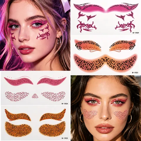Tatuajes Temporales Faciales de Leopardo para Halloween Pegatinas Impermeables de Maquillage Corporal para Accesorios de Cosplay de Fiesta