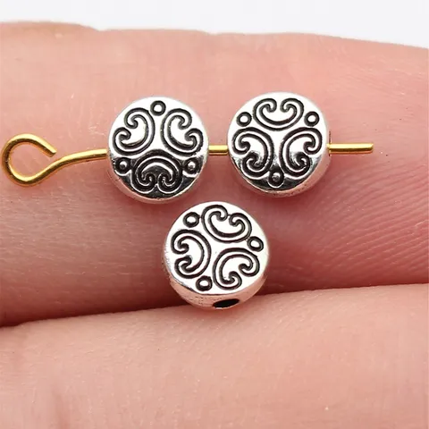 Perles Rondes Texturées en Alliage de Zinc Argent Antique Motif Volute Perles d'Espacement pour la Fabrication de Bijoux DIY
