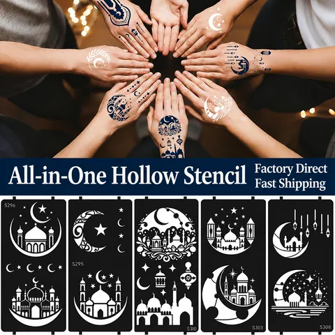 Plantillas de Aerógrafo para Pegatinas de Tatuajes Huecos de Henna de Oriente Medio DIY Pintados a Mano Estilo Islámico Geométrico Arte Corporal