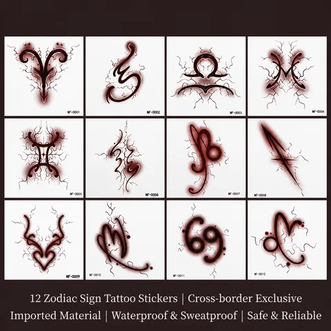 Pegatinas de Tatuaje Temporal Gótico Oscuro Impermeables Gradiente Símbolos de Constelación Calcomanías de Arte Corporal Para Fiesta