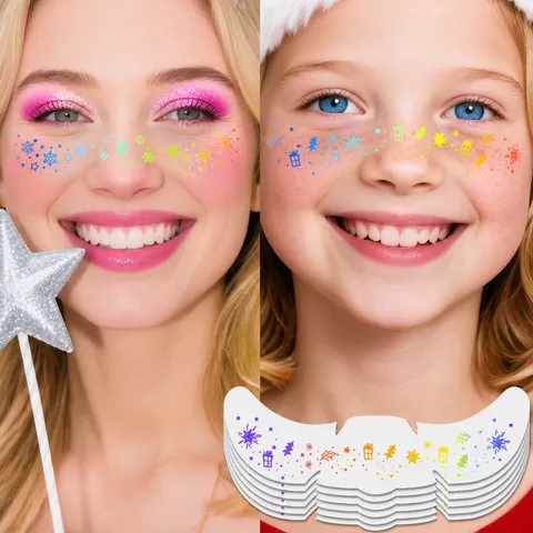 Navidad Temporal Cara Tatuajes Láser Brillo Copo de Nieve Estrella Impermeable Falso Pecas Pegatinas Fiesta Maquillaje Cuerpo Arte