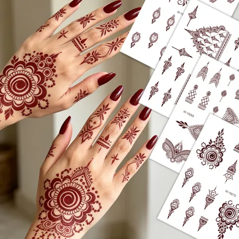 Pegatinas de Tatuaje Henna Transferencia de Agua Impermeable Temporal Mandala Encaje Arte Corporal Mano Pierna Fiesta Festiva