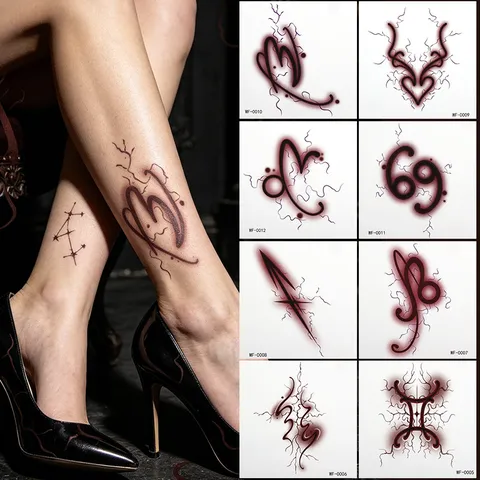 Pegatinas de Tatuaje Temporal Gótico Oscuro Impermeables Gradiente Símbolos de Constelación Calcomanías de Arte Corporal Para Fiesta