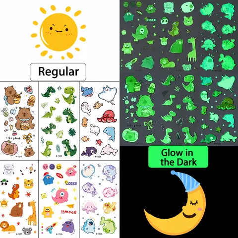 Waterproof Luminous Cartoon Animal Temporary Tattoo Stickers Kids Glow In The Dark Face Body Art Stickers Decals