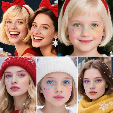 Navidad Temporal Cara Tatuajes Láser Brillo Copo de Nieve Estrella Impermeable Falso Pecas Pegatinas Fiesta Maquillaje Cuerpo Arte