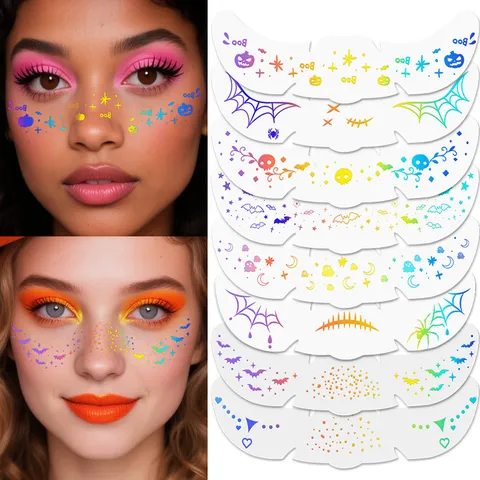 Pegatinas de Tatuaje Temporal de Halloween Calcomanías Faciales Láser Impermeables Brillantes Decoración de Arte Corporal para Fiestas