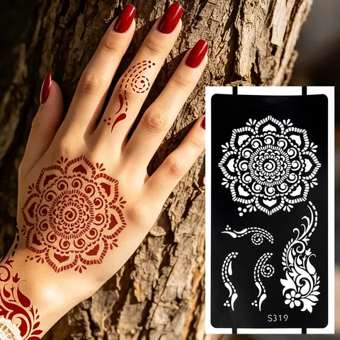 PVC Hollow Tattoo Stencil Template Body Art Henna Juice Herbal Painting Sticker DIY Drawing Tool For Hand Foot