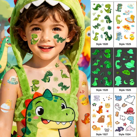 Waterproof Luminous Cartoon Animal Temporary Tattoo Stickers Kids Glow In The Dark Face Body Art Stickers Decals