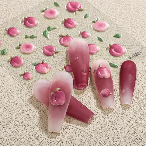 Pegatinas de Uñas de Dibujos Animados Lindas en Relieve 5D Perro Kawaii Melocotón Tulipán Margarita Flor Suministros Decoración