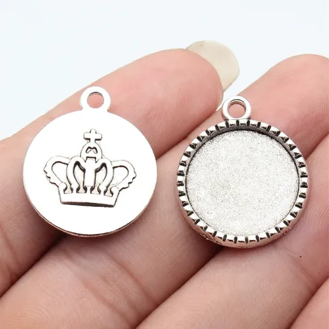 Vintage Zinklegierung Rund Krone Anhänger Basis Blanke Lünette Tabletts Galvanisiert Für DIY Handgemachten Schmuck Herstellung Finden Komponenten