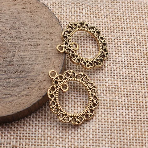 Vintage Legierung Hohl Blume Ohrring Verbinder Rund Spitze Floral Charms Für DIY Schmuckherstellung Ohrring Anhänger