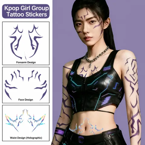 Pegatinas de Tatuaje Temporal Cosplay Anime Cyberpunk Impermeables Láser Iridiscentes Calcomanías Corporal Para Maquillaje De Fiesta