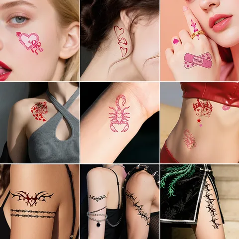 Pegatinas de Tatuaje Temporal Impermeables Corazón Rosa Lindas Calcomanías de Arte Corporal para Mujeres Fiesta Decoración Diaria