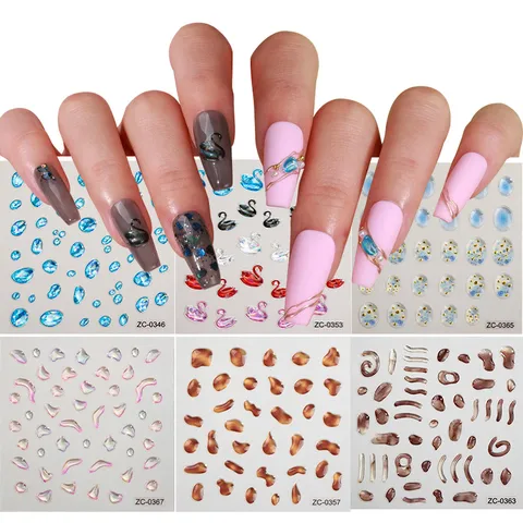 Pegatinas para Uñas de Gel Suave Grabadas en 5D Mariposa Floral Gotas de Agua Pegatinas de Manucura DIY Accesorios Impermeables para Uñas
