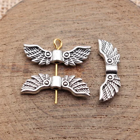 Antique Silver Wing Small Hole Beads Zinc Alloy Feather Pattern Spacer Beads For DIY Jewelry Making Accessories Craft Charms