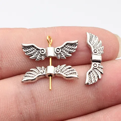 Antique Silver Wing Small Hole Beads Zinc Alloy Feather Pattern Spacer Beads For DIY Jewelry Making Accessories Craft Charms