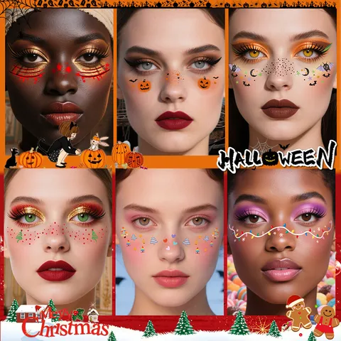 Pegatinas de Tatuaje Temporal Impermeables para la Cara Pecas Calcomanías Para Halloween Navidad Fiesta Maquillaje Arte Facial