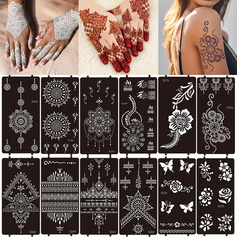 Indian Henna Tattoo Stencil Hollow Out Temporary Tattoo Sticker Geometric Floral Body Art Painting Template