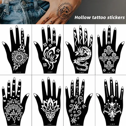 Waterproof Hollow Henna Tattoo Stencil Temporary Hand Tattoo Sticker DIY Body Art Painting Template For Women