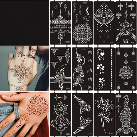 Indian Henna Tattoo Stencil Hollow Out Temporary Tattoo Sticker Geometric Floral Body Art Painting Template