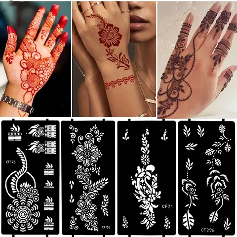 Reusable Hollow Henna Tattoo Stencils Floral Geometric Body Art Painting Template