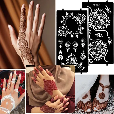 Reusable Hollow Henna Tattoo Stencils Floral Geometric Body Art Painting Template
