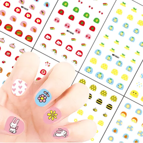 Pegatinas de Uñas para Niños Lindos Dibujos Animados Floral Fruta Animal DIY Adhesivos Accesorios