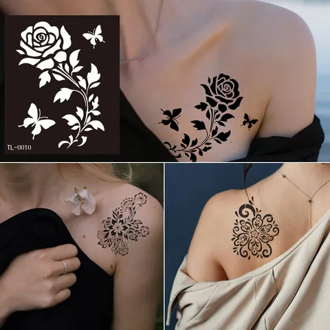 Plantilla de Tatuaje de Henna Hueca PET Pegatina de Tatuaje Temporal Tótem Floral Herramienta de Pintura Corporal Para Fiesta
