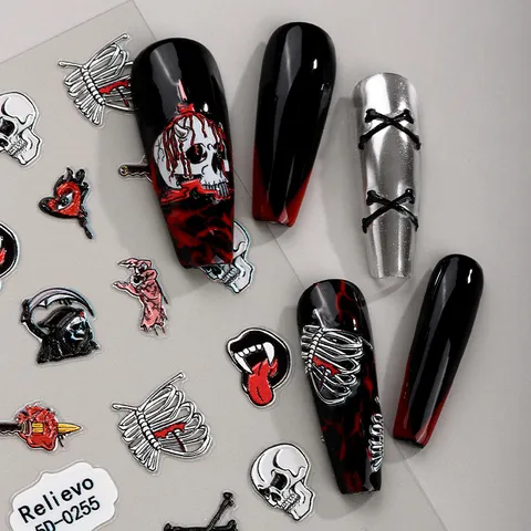 5D Pegatinas para Uñas en Relieve Dibujos Animados Halloween Navidad Araña Copo de Nieve Adhesivos Pegatinas de Uñas Accesorios de Manicura DIY