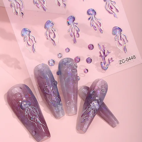 Pegatinas de Uñas de Goma Blanda Repujada 5D Sirena Medusa Estampado en Caliente Accesorios de Decoración Manucure DIY