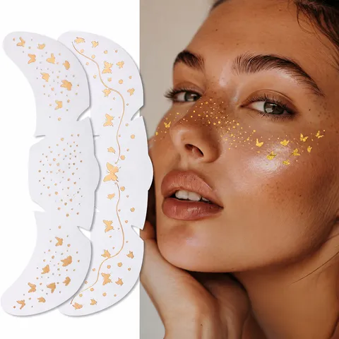 Pegatinas de Cara de Pecas de Estampado de Oro y Plata Transferencia de Agua Tatuaje Temporal Maquillage Fiesta Calcomanías Decorativas