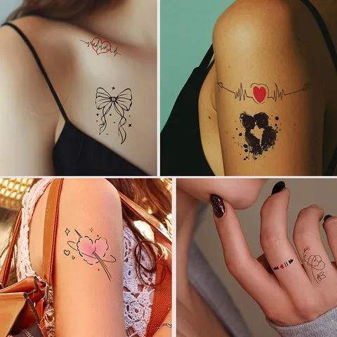 Pegatinas de Tatuaje Temporales Impermeables San Valentín Lindo Dibujo Animado Corazón Rosa Impresión de Labios Arte Corporal Falsos Tatuajes Para Mujeres