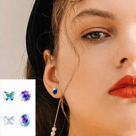 Kids Cartoon 3D Resin Ear Studs Stickers Colorful Rhinestone Face Gems Eyebrow Center Stickers Makeup Tools