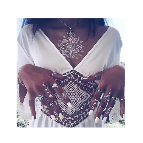 Pegatina de Tatuaje Temporal de Encaje Impermeable para Mujeres Boda Novia Arte Corporal Henna Diseño Floral Falso Tatuaje