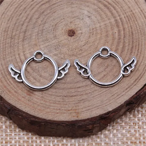 Retro Antique Silver Round Angel Wing Charms For DIY Jewelry Making Zinc Alloy Circular Wing Pendants Handmade Crafts Accessories