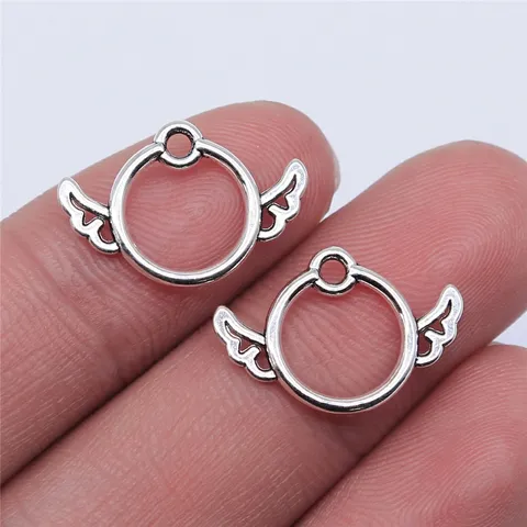 Retro Antique Silver Round Angel Wing Charms For DIY Jewelry Making Zinc Alloy Circular Wing Pendants Handmade Crafts Accessories