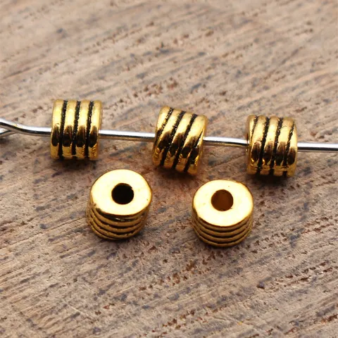 Vintage Zinc Alloy Threaded Round Spacer Beads Retro Electroplated Circular Grooved Loose Small Hole Beads For DIY Jewelry Making Crafts