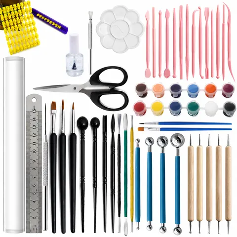 Pottery Clay Sculpting Tools Set Acrylic Rolling Pin Carving Knives Dotting Pens Ceramic Craft DIY Art Supplies