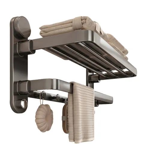 Gun Grey Faltbarer Badezimmer Handtuchhalter Wandmontierter Lagerung Organizer Halter Mit Haken Weltraum Aluminium Regal
