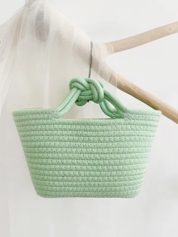 Süße Gewebte Baumwollseil Handtasche Süße Macaron Farbe Mini Stroh Stil Tragetasche Für Kinder Frauen Tägliche Urlaub Strand Offene Top Tasche