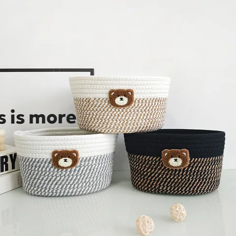Niedlicher Bär Baumwollseil Gewebter Aufbewahrungskorb Desktop Organizer Für Snacks Kosmetik Schlüssel Fernbedienung Dekoration