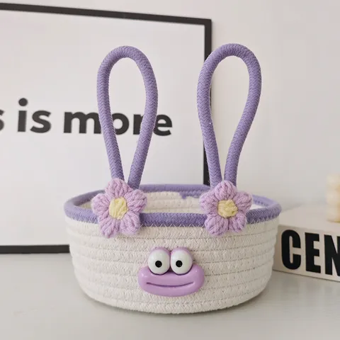 Cute Cotton Rope Woven Storage Basket Funny 3D Face Desktop Organizer For Cosmetics Toys Small Items Home Decor Storage Box