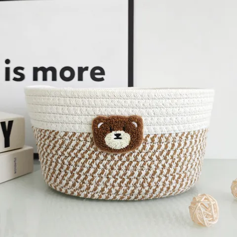 Niedlicher Bär Baumwollseil Gewebter Aufbewahrungskorb Desktop Organizer Für Snacks Kosmetik Schlüssel Fernbedienung Dekoration