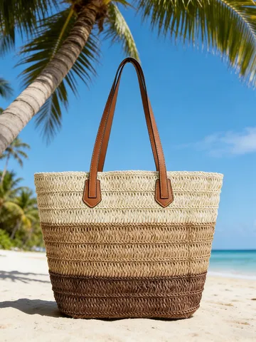 Damen Sommer Papierstroh Gewebte Tragetasche Farbverlauf Große Kapazität Strand Schultertasche Für Urlaub Lässige Reisen