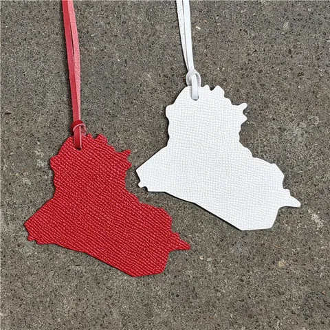 Iraq Map Shape Genuine Leather Bag Pendant Cowhide National Map Keychain For Handbag Backpack Decoration Accessory