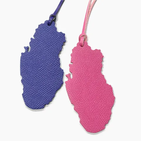 Qatar Map Shaped Leather Bag Charm Genuine Cowhide Luggage Tag Pendant For Handbag Backpack Keychain Travel Decoration Gift Accessory