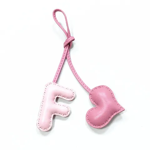 Handmade Sheepskin Leather F Letter Heart Bag Charm Keychain For Women Handbag Accessories Car Keyring