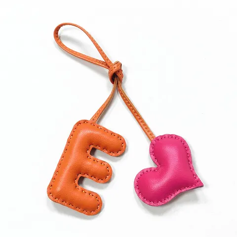 Handmade Leather Letter E Heart Bag Charm Personalized Hand-stitched Pendant For Women Handbag Keychain Car Interior Decor
