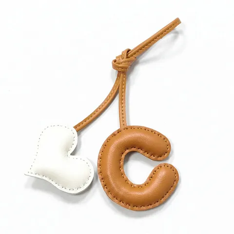Handmade Genuine Leather Heart Letter C Bag Charm For Women Cute Keychain For Handbags Car Key Accessory Decorative Gift