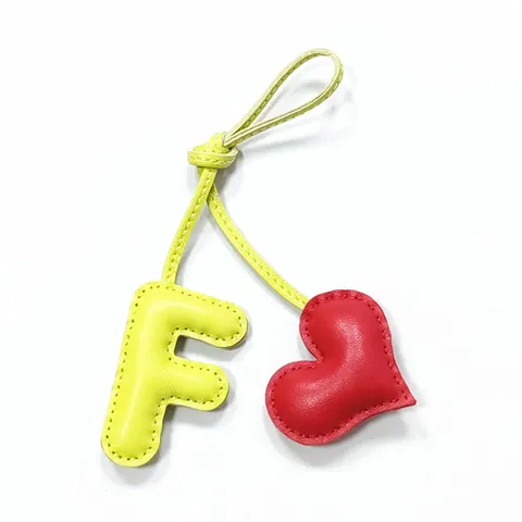 Handmade Sheepskin Leather F Letter Heart Bag Charm Keychain For Women Handbag Accessories Car Keyring